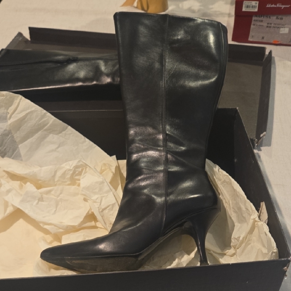 Cole Haan Midnight Black Leather Heeled Boots - Picture 5 of 9